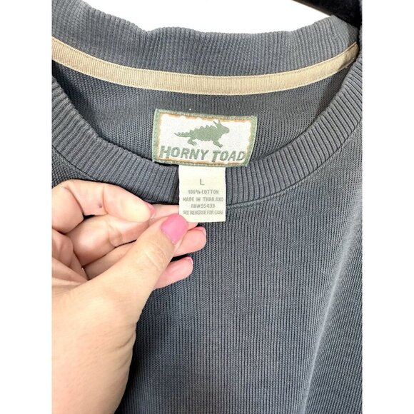 Horny Toad Mens Top Size L Green Cotton Crew Neck Long Sleeve Distressed - Picture 11 of 12